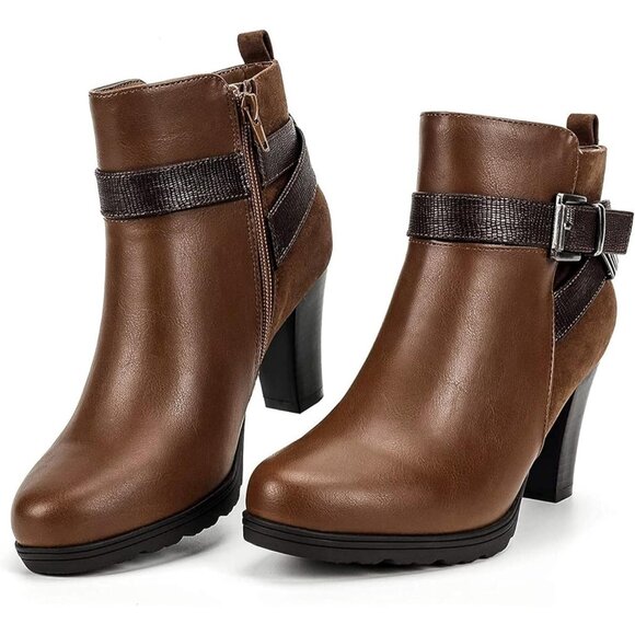 mysoft Ankle Boot Women's Size (5.5-11) Brown Polyurethane (PU) Stacked Heel - Picture 4 of 7